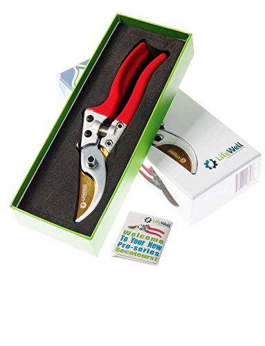 LifeWell Garden Products Heavy Duty Bypass Pruning Shears SPRING SALE Ergonomic Garden Pruners with Titanium Coated SK5 Steel Blades