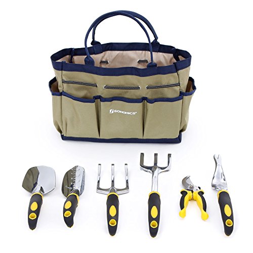 Songmics 7 Piece Garden Tool Set Includes 6 Tools W Heavy Duty Cast-aluminum Headsamp Ergonomic Handles And 1