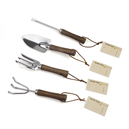 Finether 4 Piece Ergonomic Garden Tools Set Includes a Spade Fork hoe and Cultivator