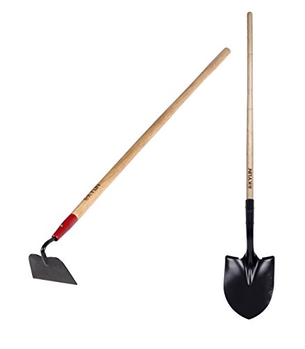 Kylin Garden Tool Sets- Include 12 guage Round Point Shovel and Forged Hoe with Ash Wood Handle- 32181A 53740A