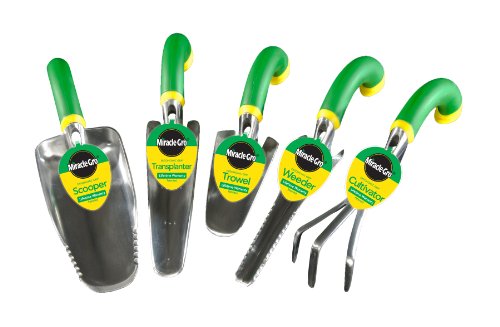 Miracle-gro Mg5set 5-piece Ergonomic Hand Tool Set Includes Trowel Transplanter Weeder Cultivator And Scooper