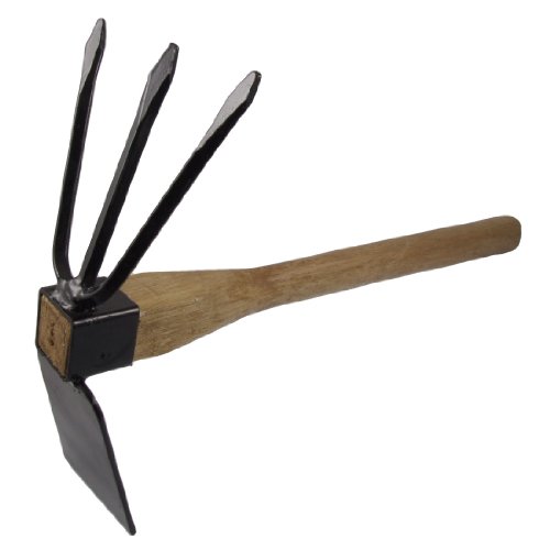 uxcell Cultivators Tool Gardening Planting Digging Wood Handle Metal Hoe Rake