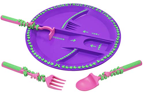 Constructive Eating Garden Fairy Combo with Utensil Set and Plate for Toddlers Infants Babies and Kids - Flatware Toys are Made in the USA with FDA Approved Materials for Safe and Fun Eating