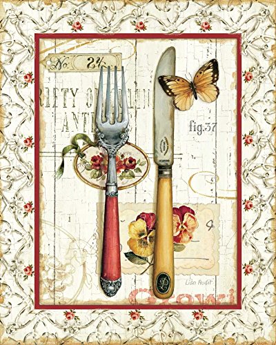 Posterazzi Collection Rose Garden Utensils I Red Poster Print by Lisa Audit 30 x 24