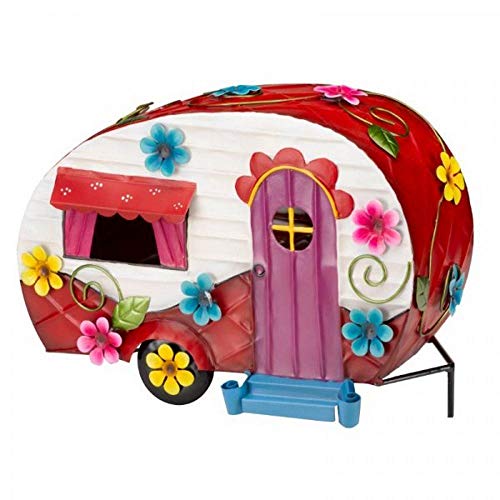 Flower Power Fairy Caravan House Home  Whimsical Outdoor Garden Ornament Decoration  Hand-Painted  Highly Detailed  Create An Enchanted World  Fun Bright and Colourful