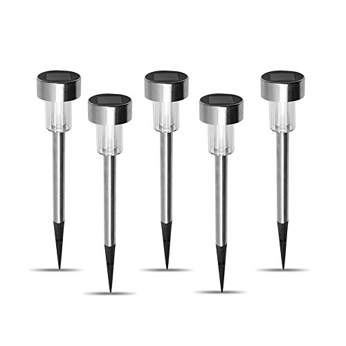 KoBean 5 Pcs Outdoor Stainless Steel Solar Power 7 Color Changing LED Garden Landscape Path Pathway Lights Lawn Lamp