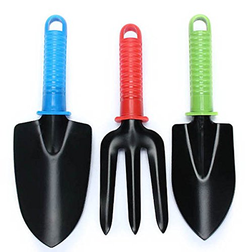 3pcs Iron Head Spade Shovel Fork Planting Tool Garden Colorful Plastic Handle Weeding Tool Kit