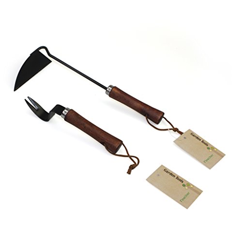 Finether 2 Pieces Garden Hand Tool Set Onion Hoe and Hand Weeder Ergonomic Designed