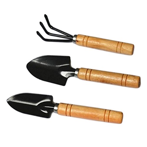 Practical Wood Handle Metal Garden Weeder Bow Rake Shovels-Set Of Three