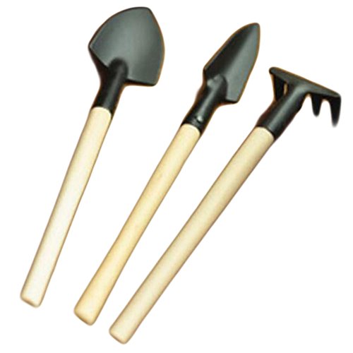 Wood Handle Metal Garden Weeder Bow Rake Shovels-Set Of Three