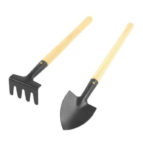 Dimart Wooden Handle Black Metal Head Rake Shovel Weeding Gardening Tool 2 In 1 Set