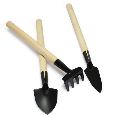 Facilla&reg 3pcs Mini Garden Gardening Plant Tools Set With Wooden Handle Shovel Rake Spade