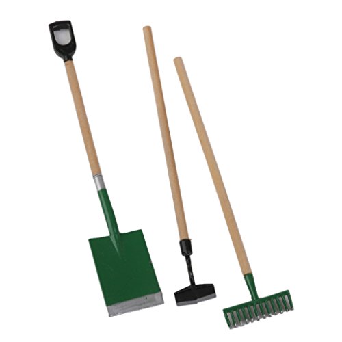 Fityle Dollhouse Miniature Garden Accessory Gardening Tool Shovel Hoe Rake Tool Set