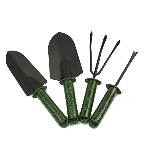 Fly-Town 4pcs Gardening Tool Set Combination Flower Planting Shovel Hoe rake Plastic HandleArmy Green