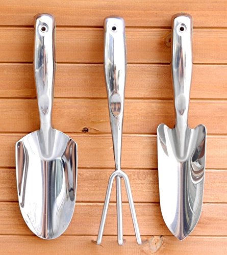 3 Piece Stainless Steel Garden Tool Set With Rubber Grip Handles For Soil Loosening Digging Aerating Compact