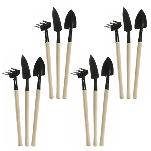 3-Pieces Garden Tool Set Mini Spade Rake Shovel Set with Wooden Handle Metal Head Indoor Gardening Plant Tool Kit for Your Plant Care 4 Packages