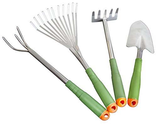 4 Piece Garden Hand Tool Set Extra Long Lightweight - EZ on Your Back Ergonomic Design Storage Box Model GnP-001