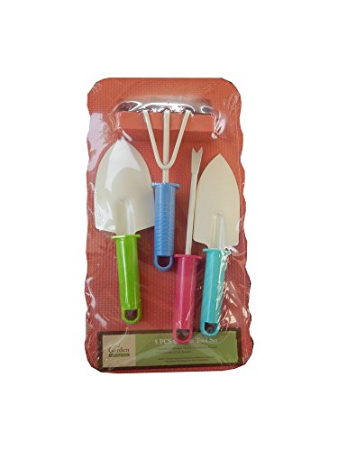 5 Piece Garden Hand Tool Set Includes Trowel Cultivator Weeder Transplanter Kneeling Pad Pink