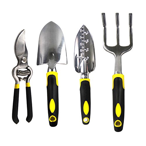 Gardening Tool Set- Premium Quality 4-piece Long-handled Durable Heavy Duty Aluminum Alloy Ergonomic Soft Touch