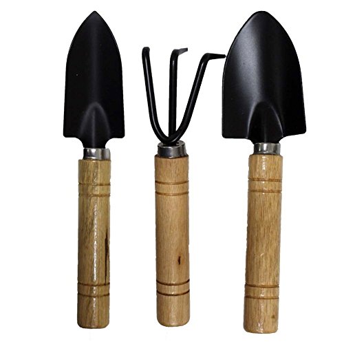 Whitelotous 3 Piece Set Mini Garden Shovels and Claw Tool with Wooden Handles