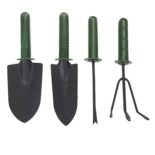 Whitelotous 4 Piece Set Garden Hand Tool Kit Shovel Spade Rake Trowel Metal Head