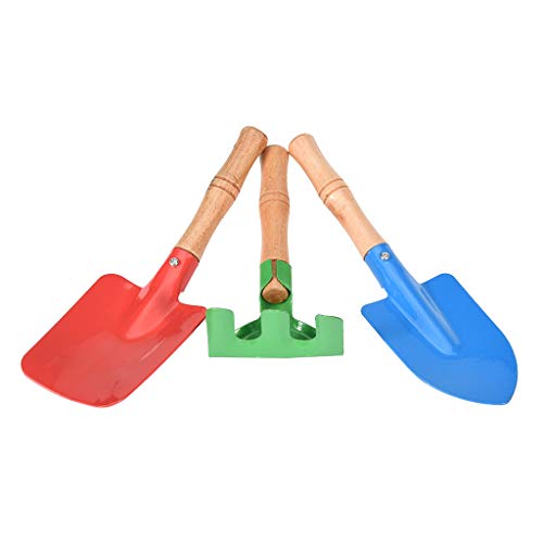 Eddizu Kids Garden Tools Set Made of Metal with Sturdy Wooden Handle Safe Right Size for Children Long Gardening Tools for Kids A