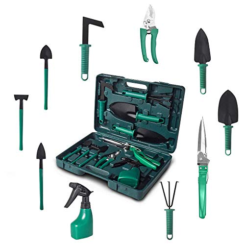 Kiaitre Gardening Tools Set - Portable 10 Pieces Garden Tool Sets Gardening Gifts for Women Men Kids