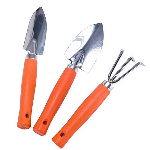 Kids Garden Tools Set Trowel Rake and Spade Sets 3 Pieces Mini Metal Gardening Tools Sets for Kids Bonsai Tools Orange Renewed