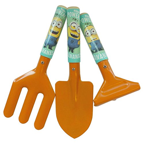 Minions 3 Piece Kids Garden Tool Set - Fork Trowel and Rake - Multi Color - Bob Kevin and Dave