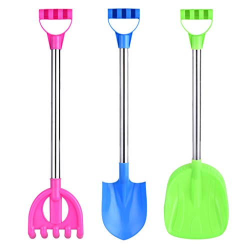 TANGON Kids Garden Tools Heavy Duty Stainless Steel Kids Sand Shovels with Plastic Spade Handle Complete Gift Set Bundle - 3 Pack
