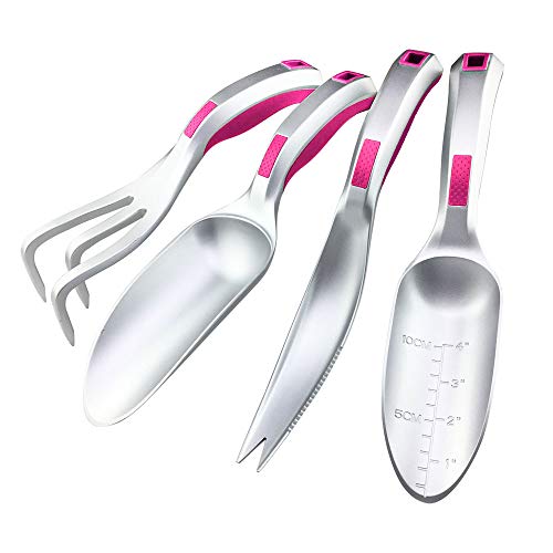 CFCT Gardening Tools for Women Garden Tool Set for Men Gift Set for Gardening Needs Trowel Hand Shovel Dandelion Weeder Digger Cultivator Hand Rake Bend Proof Ergonomic Handle Aluminum Pink