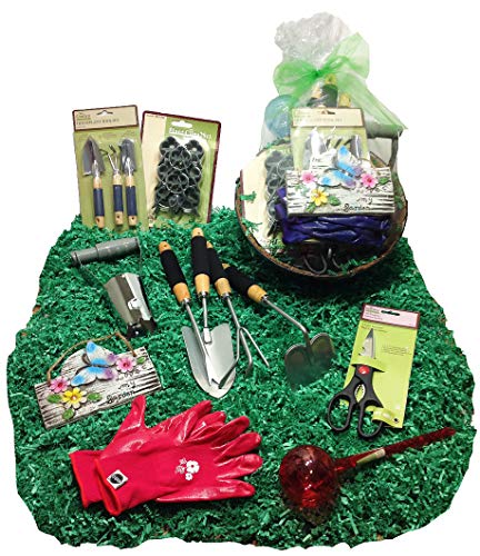 Distinctive Designs Deluxe Easter or Mothers Day Deluxe Gardening Tools Gift Basket Set Hanging Cocoa Lined Planter Love Plaque