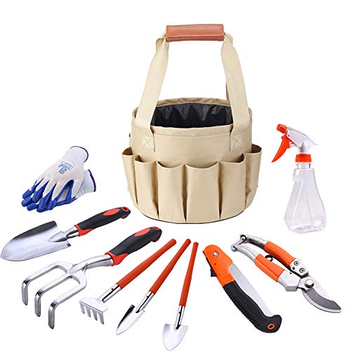 HTWY Garden Tools Set 10 PCS Gardening Work Kit with Garden Bags and Gardening Gloves Sprayer Gardening Tool Gifts Set for Women Men