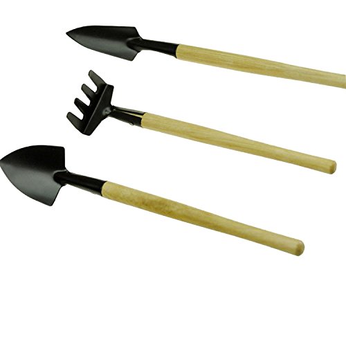 Eachwell Mini 3pcs Spade Rake Shovel Set Wooden Handle Indoor Gardening Tool Garden Plant Care 8 Inch