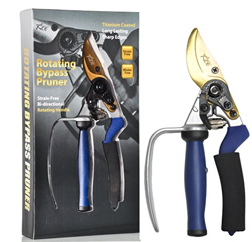Ace Pruning Shears -rotating Bypass Titanium Coated Garden Pruners Secateurs Scissors With Heavy Duty Sk5 Blade