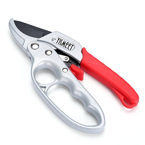 Sharp 8-inch Garden Ratchet Pruning Shears - Hand Pruners - Best Small Secateurs - High Carbon Steel Ultra Sharp Blade Bypass Effortless Cut - Professional Gardening Tools Ratcheting Pruner