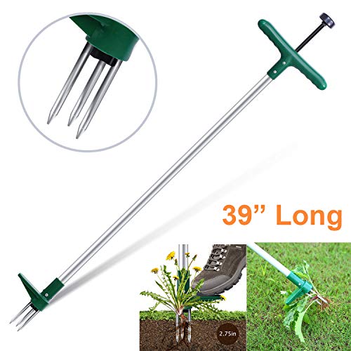 Ohuhu Stand-Up Weeder and Root Removal Tool with 3 Stainless Steel Claws 39 Long Reinforced Aluminum Alloy Pole Manual Ruderal Remover Weed Puller Hand Tool with High Strength Foot Pedal