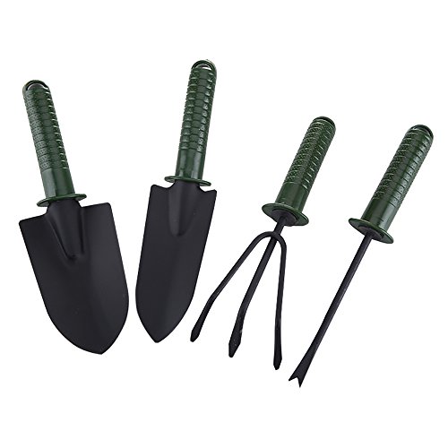 IELEK 4 Pieces Black Color Garden Tool SetHeavy Duty Steel Hand Tools include Trowel Shovel Hand Weeder and Rake- Perfect for Garden Backyard Lawn Planting Gardening Suitable Size for Kids Women Use