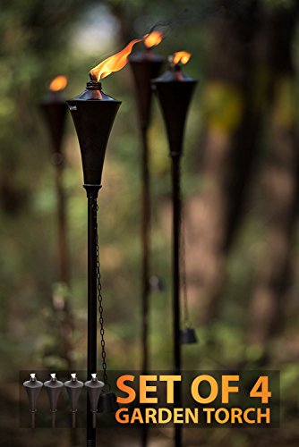Deco Home Set of 4 64-inch Outdoor Garden Flame Conical Torch Brown Oil Rubbed Finish