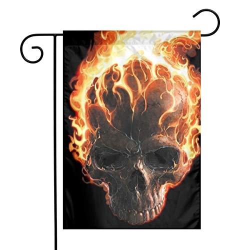 Outdoor Garden Flame Skull Flag 12 X 18 Inch Farmhouse Burlap Yard Outdoor Decor