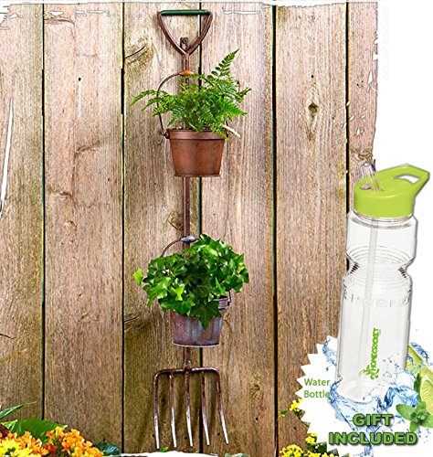 Gift Included- Flowers Herbal Garden Rustic Tool Pots Planters Shovel or Pitchfork Display  FREE Bonus Water Bottle byHomecricket Pitchfork