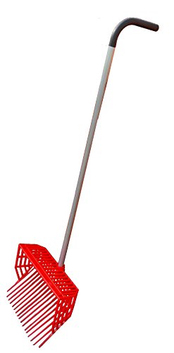 Red Hard Plastic Pitch Fork - Lake Pond Aquatic Weed Collector with Curved Pistol Grip Handle