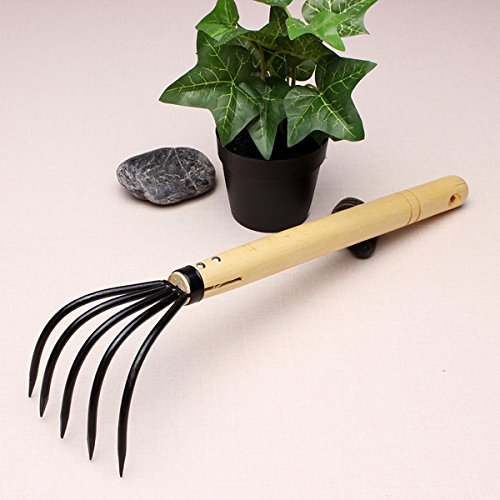 Wooden Steel Five Tooth Gardening Rake Yard Leaf Rakes Pitchfork