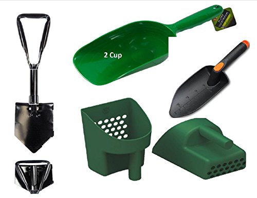 Treasure Hunters and Metal Detectors Tool Pak 6 Diggers Kit - Sand Scoop 2 Cup Super Scooper 11 Hand Trowel 23 Collapsible Folding Shovel