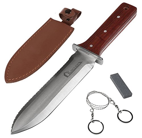 Hori Hori Garden Knife - Kitclan Landscaping Digging Tool With Stainless Steel Blade Garden Digging Knife for Gardeners and Campers with Free Gift Sharpening Whetstone Saw-chain