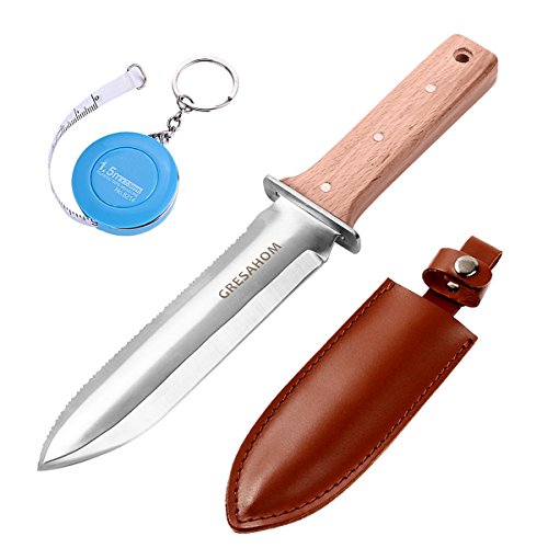 Japanese Hori Hori Garden Knife GRESAHOM 12 Soil Digging Tool for WeedingLandscapingHuntingGardening with Leather Sheath Free Tape Measure