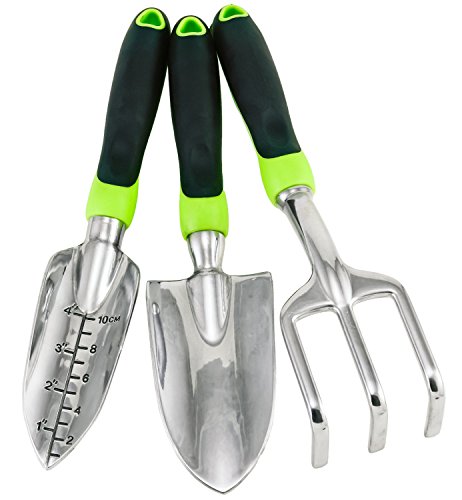 Gardening Tool Set - 3 Piece Ergonomic Aluminum Urban Garden Kit With Trowel Transplanteramp Cultivator