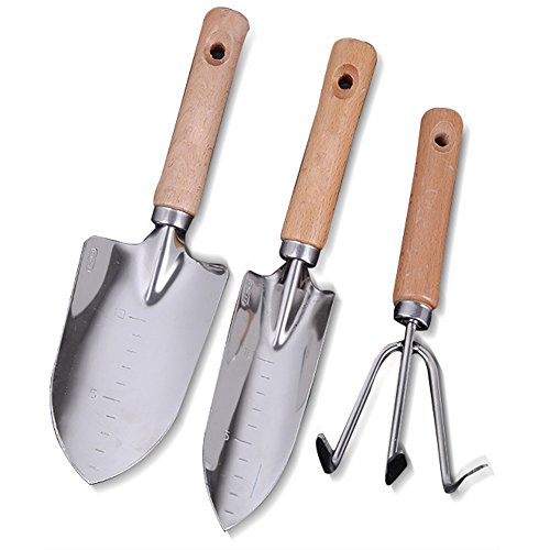 ZRSE Bonsai Tools Hand Trowel Shovel Rake 3 Pieces Stainless-Steel Garden Sets Heavy Duty DIY Tool