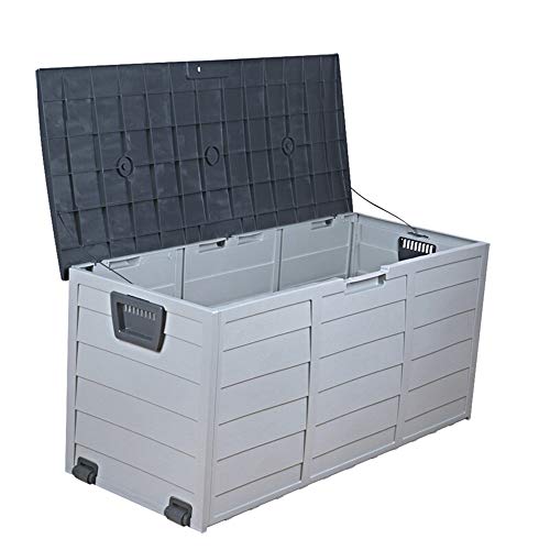 Outdoor Storage Box Outdoor Garden Tool Cabinet Lockable Storage Deck Box Sun and Waterproof for Balcony Garden Patio 300L Stow-Away Storage Shed Color  Gray Size  112x48x54cm