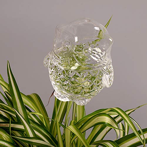 Quaanti Plants Self Watering Device Automatic Drip DecorationHand Blown Clear Glass Owl Self Watering GlobesAutomatic Garden Plant Watering Device SprinklerIndoor Outdoor Garden Tools Clear